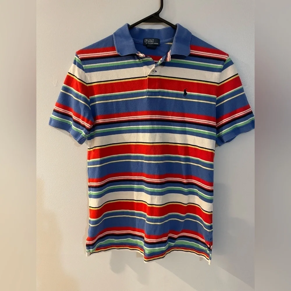 Ralph Lauren Boys Blue and Red Striped Polo Shirt youth large